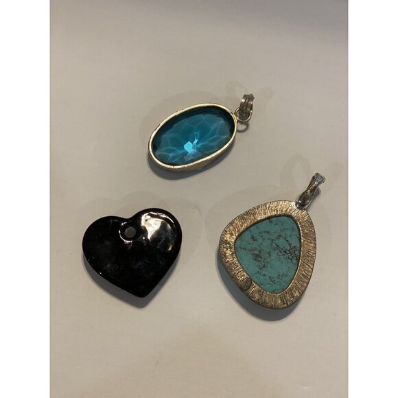 LOT of 3 turquoise blue 2” PENDANTS Bohemian Fashion Gemstone Glass preowned PIC - Picture 5 of 5